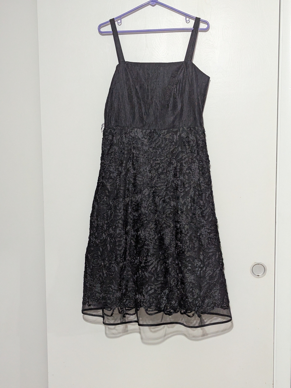 R&M Richards Black Textured Midi Dress with Straps